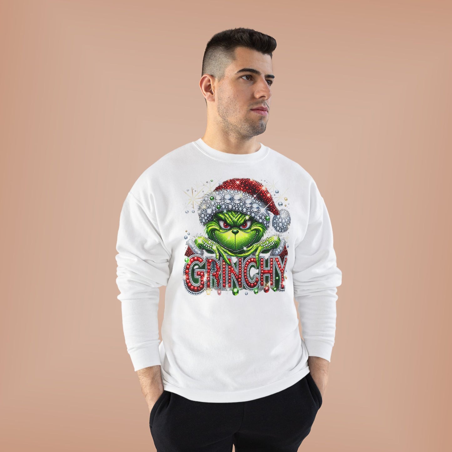 Grinchy Holiday Sweatshirt — Festive Green Grinch Face with Santa Hat