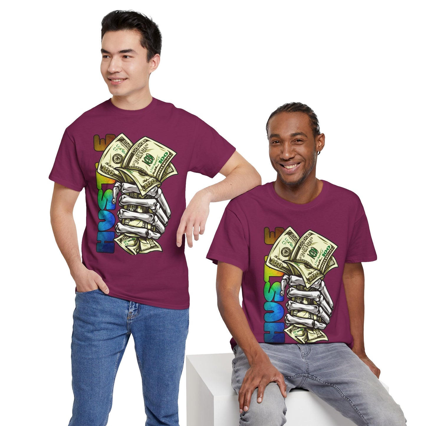 Unisex Heavy Cotton Tee - 'Hustle' Graphic Tee with Money Design