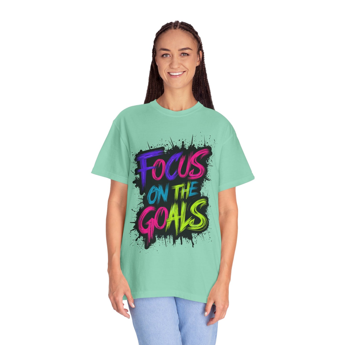 Vibrant Inspirational T-Shirt - Focus on the Goals - Unisex Motivational Tee, Goal Setting Shirt, Fitness Reminder, Gift for Dreamers