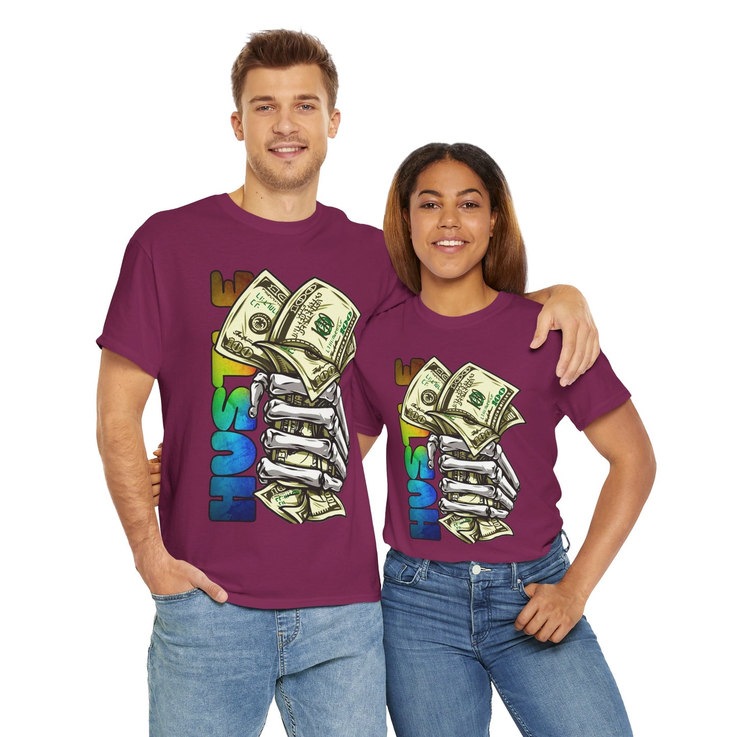 Unisex Heavy Cotton Tee - 'Hustle' Graphic Tee with Money Design