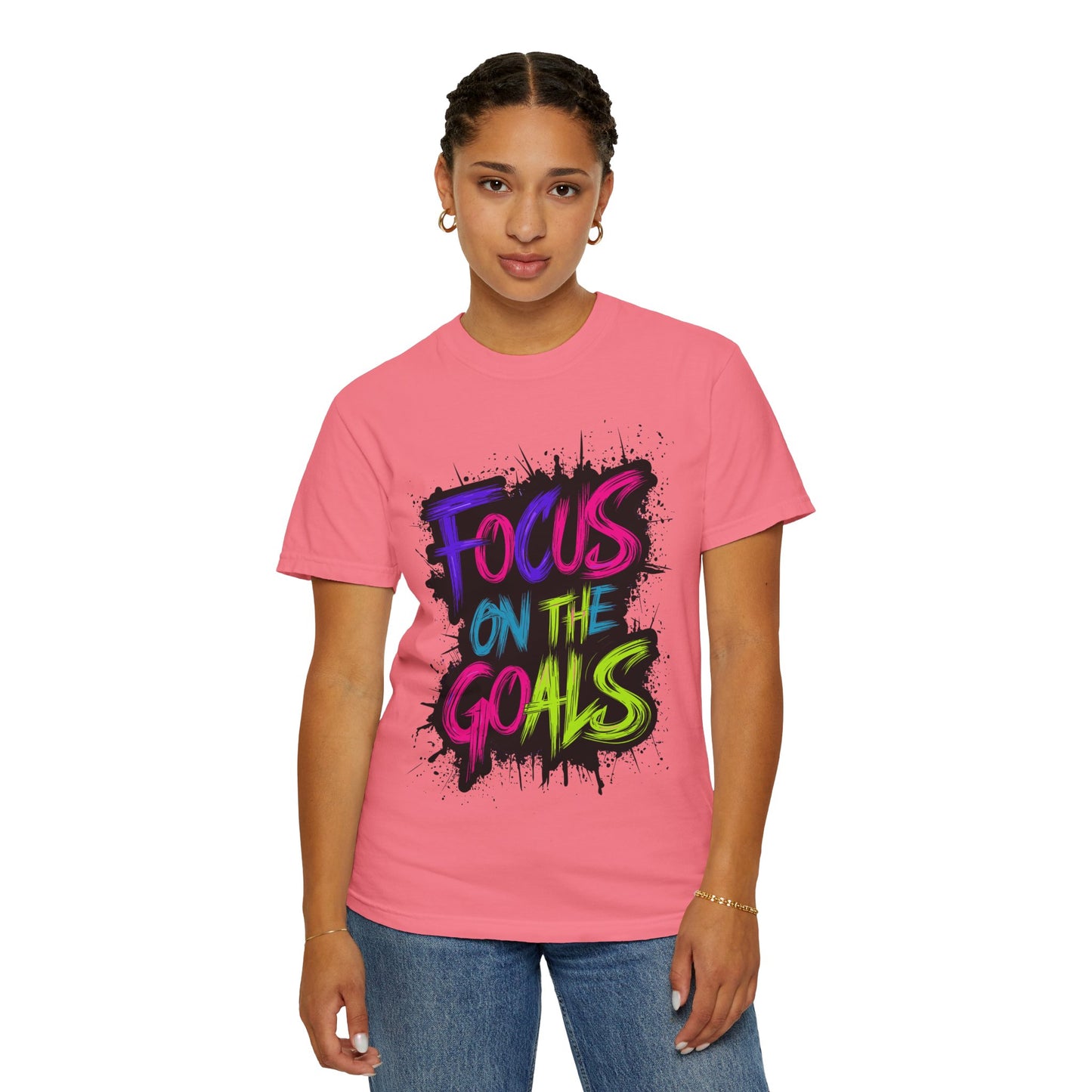 Vibrant Inspirational T-Shirt - Focus on the Goals - Unisex Motivational Tee, Goal Setting Shirt, Fitness Reminder, Gift for Dreamers