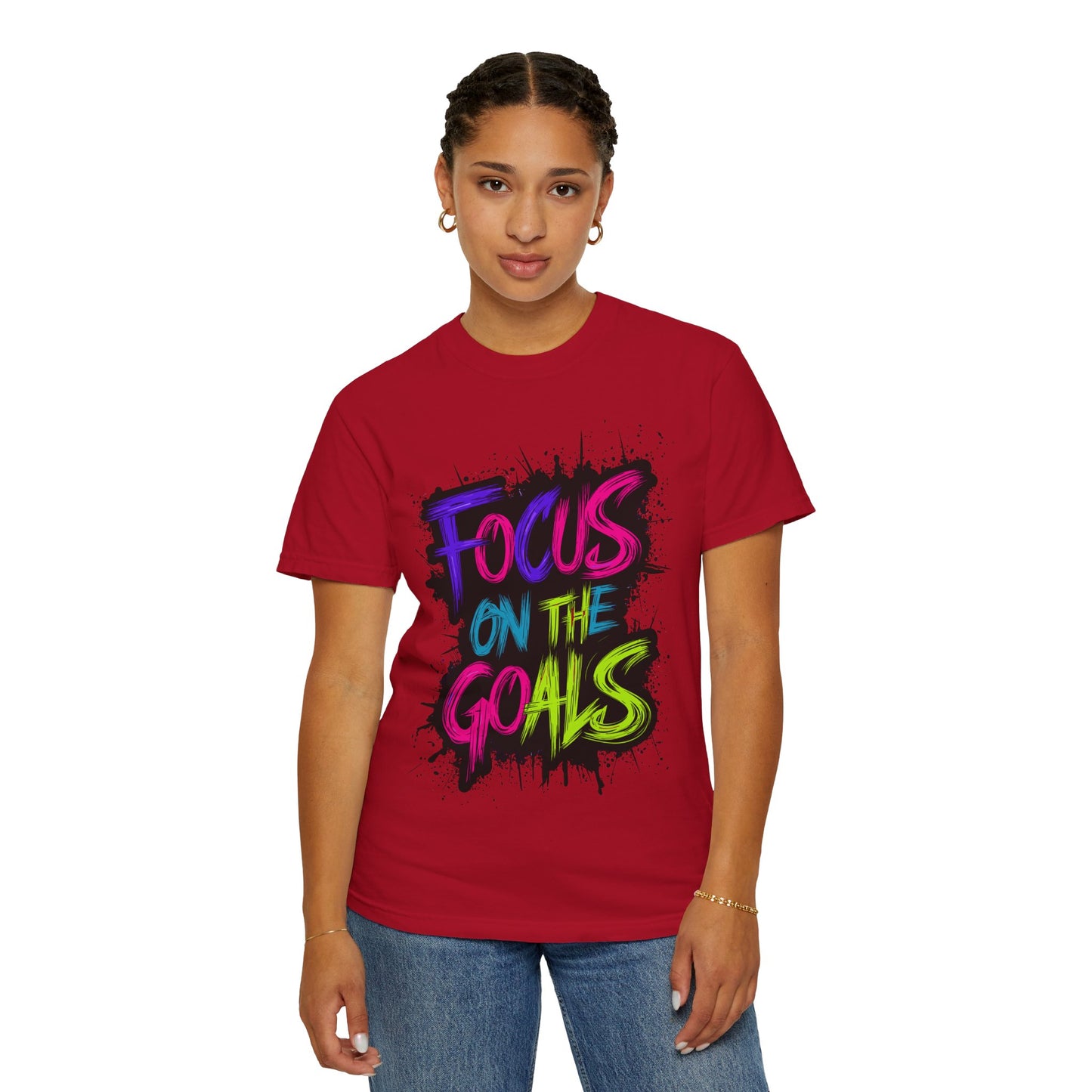 Vibrant Inspirational T-Shirt - Focus on the Goals - Unisex Motivational Tee, Goal Setting Shirt, Fitness Reminder, Gift for Dreamers