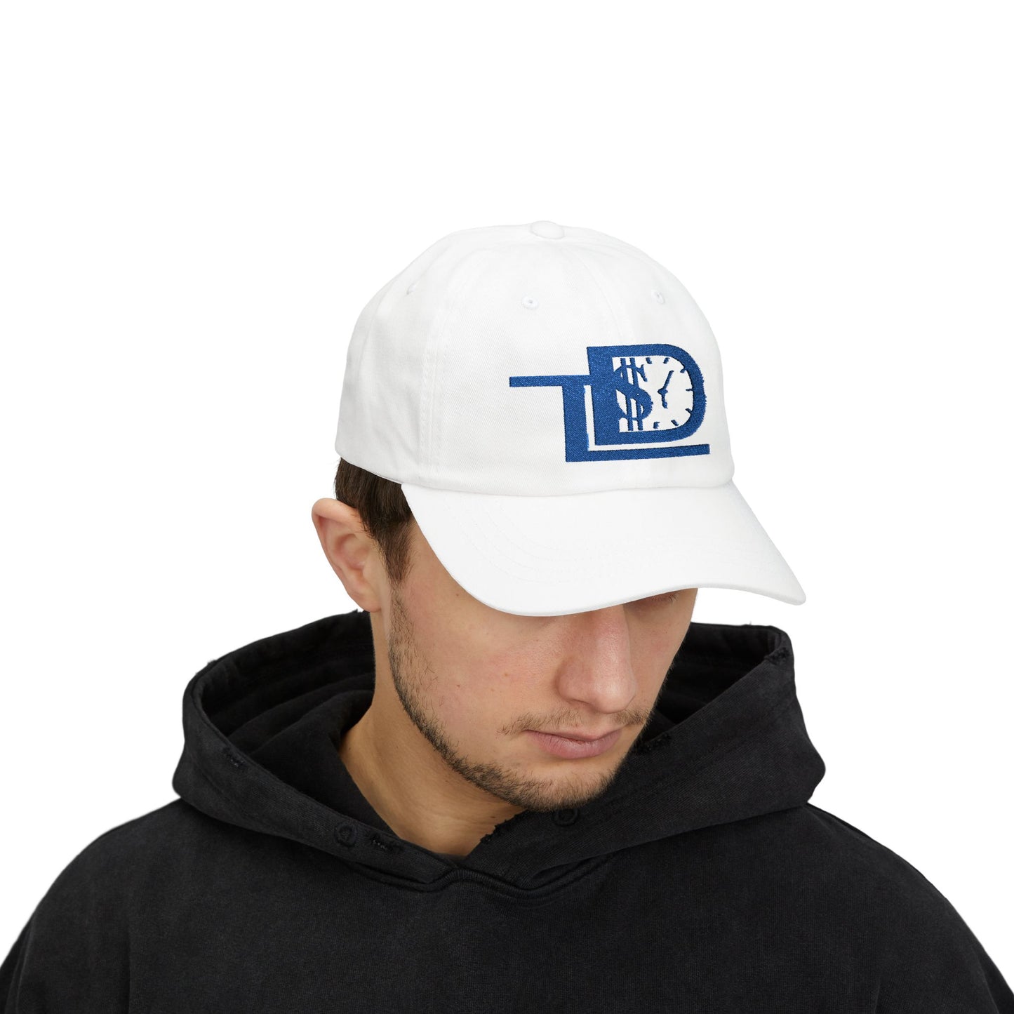 White Classic Dad Cap with Dollar Clock Design - Perfect for Gifting, Casual Outings, and Everyday Wear
