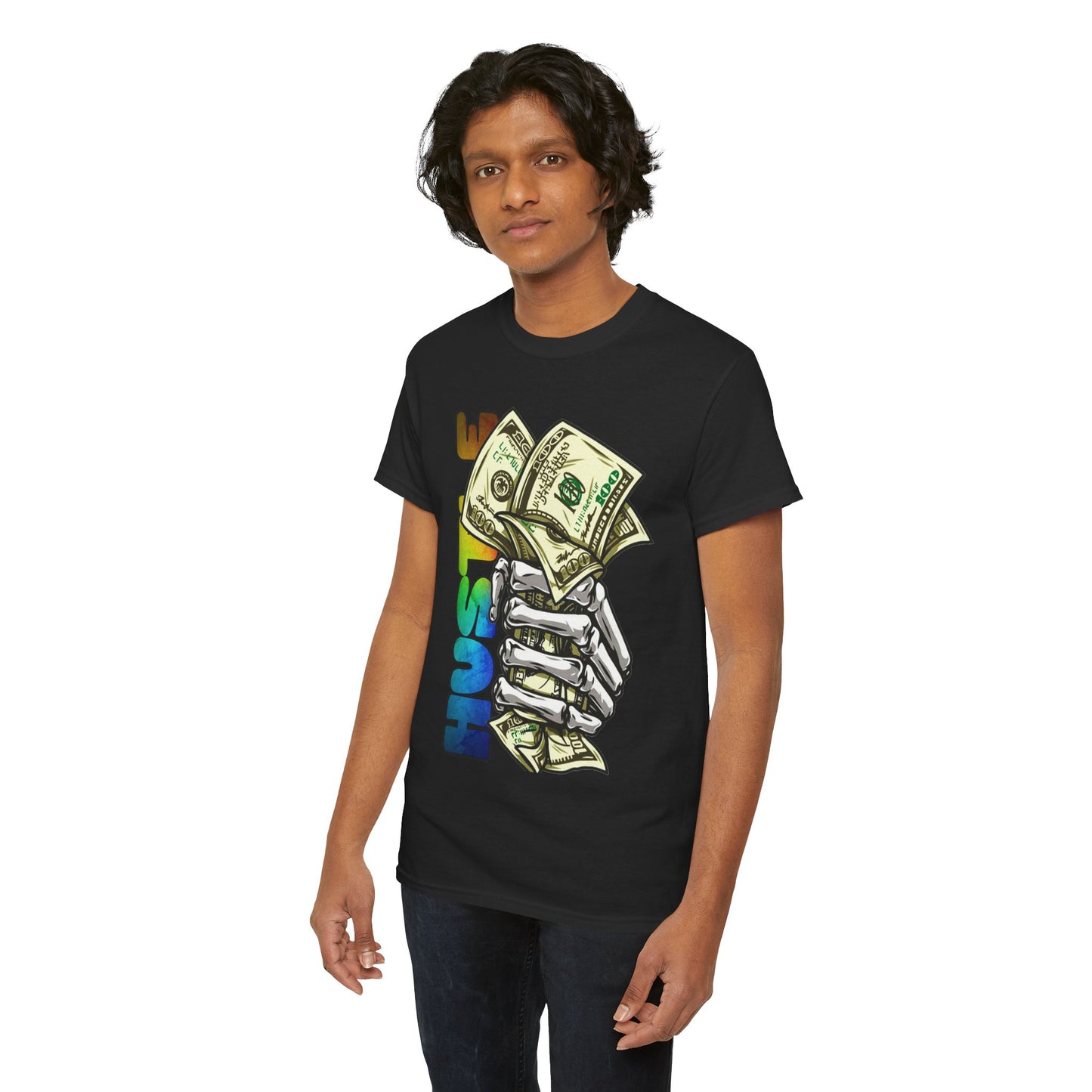Unisex Heavy Cotton Tee - 'Hustle' Graphic Tee with Money Design