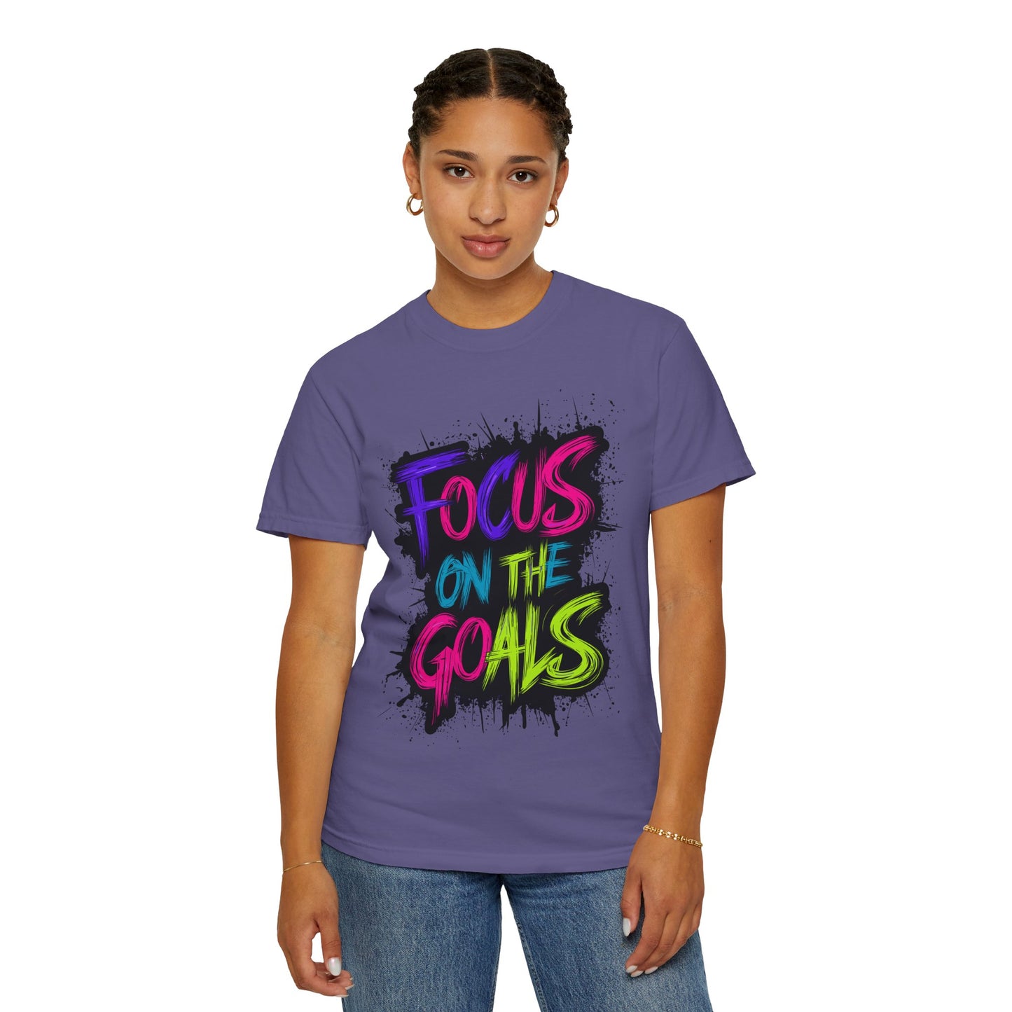 Vibrant Inspirational T-Shirt - Focus on the Goals - Unisex Motivational Tee, Goal Setting Shirt, Fitness Reminder, Gift for Dreamers