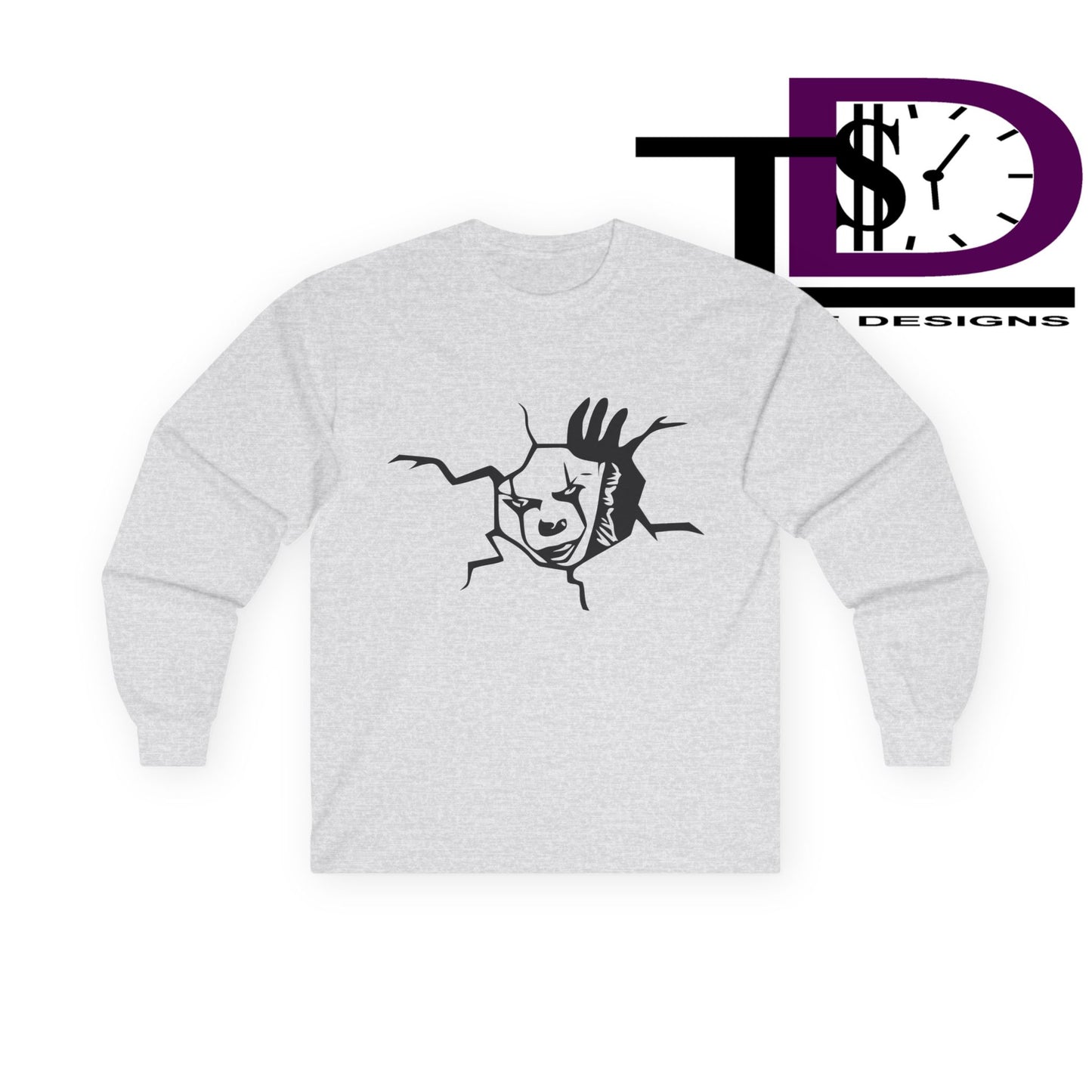 Unisex Graphic Long Sleeve Tee featuring Cracked Wall Design, Perfect for Casual Outings, Gifts, and Halloween