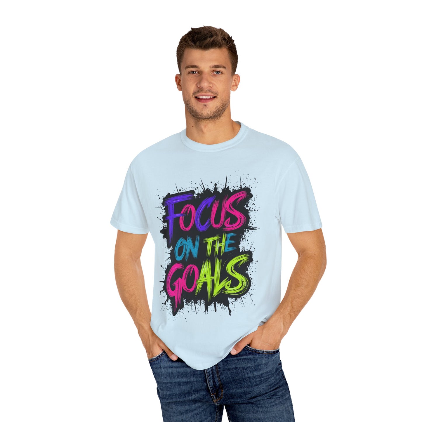 Vibrant Inspirational T-Shirt - Focus on the Goals - Unisex Motivational Tee, Goal Setting Shirt, Fitness Reminder, Gift for Dreamers