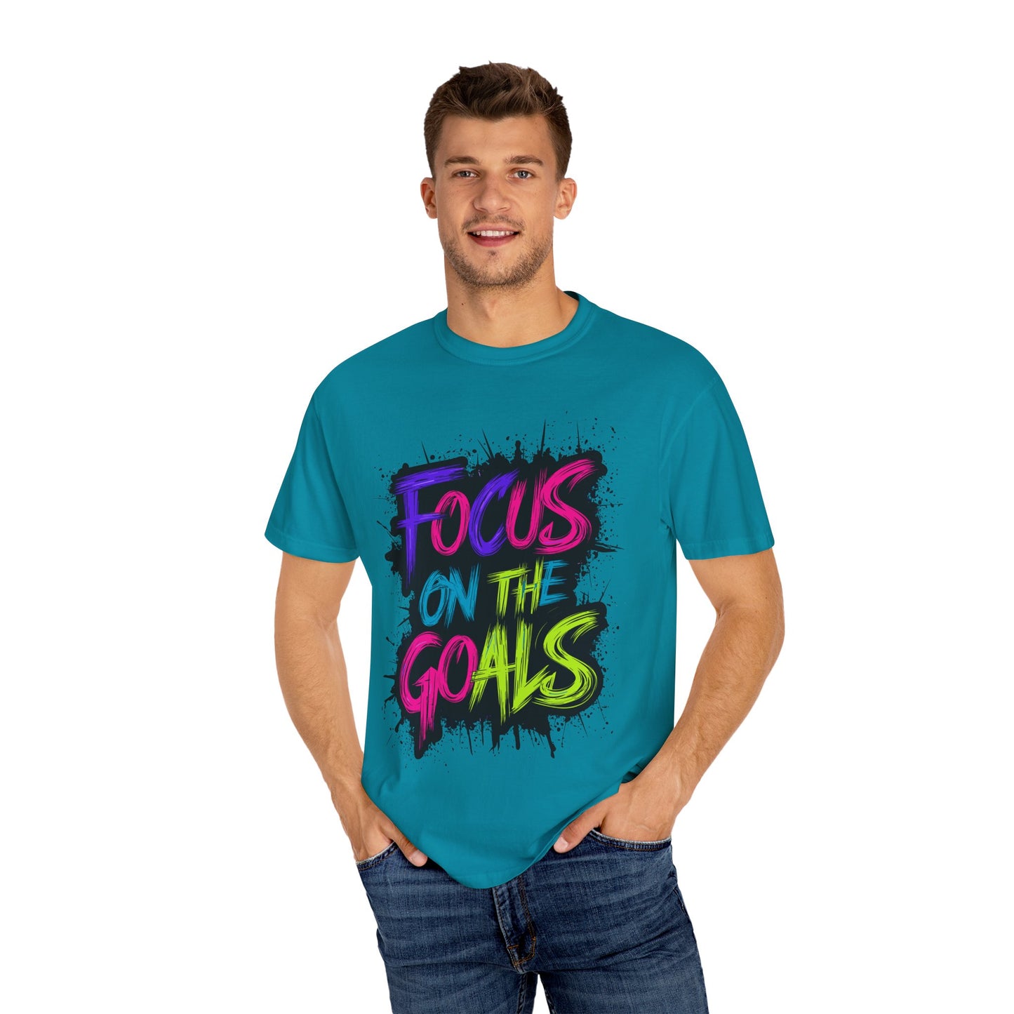 Vibrant Inspirational T-Shirt - Focus on the Goals - Unisex Motivational Tee, Goal Setting Shirt, Fitness Reminder, Gift for Dreamers