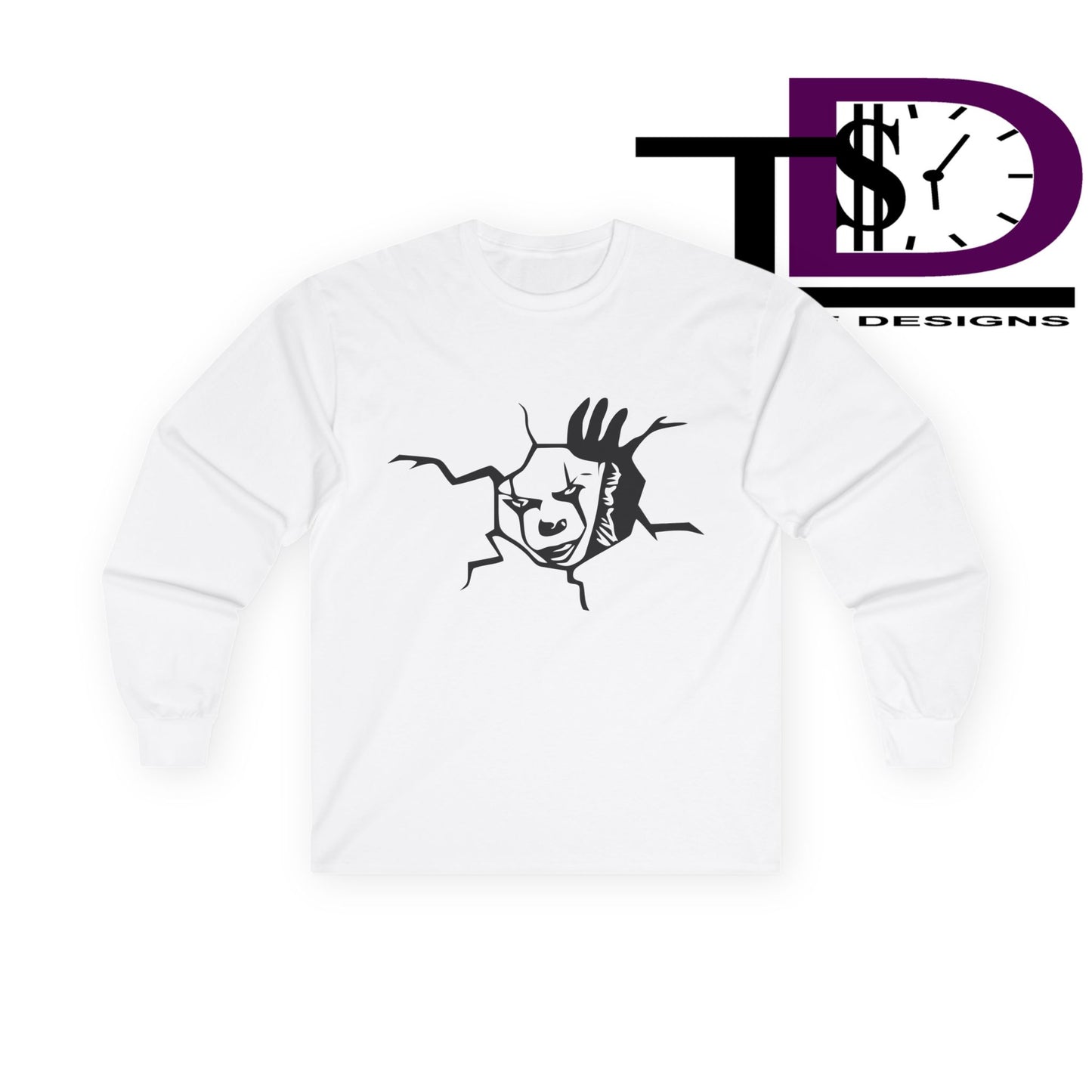 Unisex Graphic Long Sleeve Tee featuring Cracked Wall Design, Perfect for Casual Outings, Gifts, and Halloween