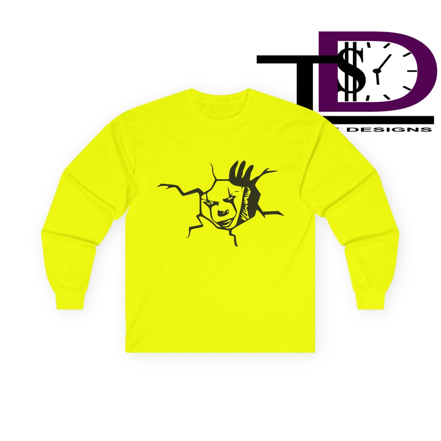 Unisex Graphic Long Sleeve Tee featuring Cracked Wall Design, Perfect for Casual Outings, Gifts, and Halloween