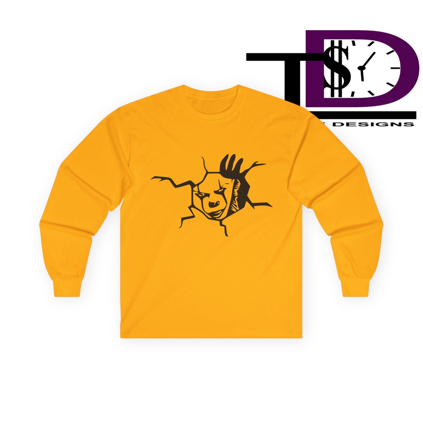 Unisex Graphic Long Sleeve Tee featuring Cracked Wall Design, Perfect for Casual Outings, Gifts, and Halloween