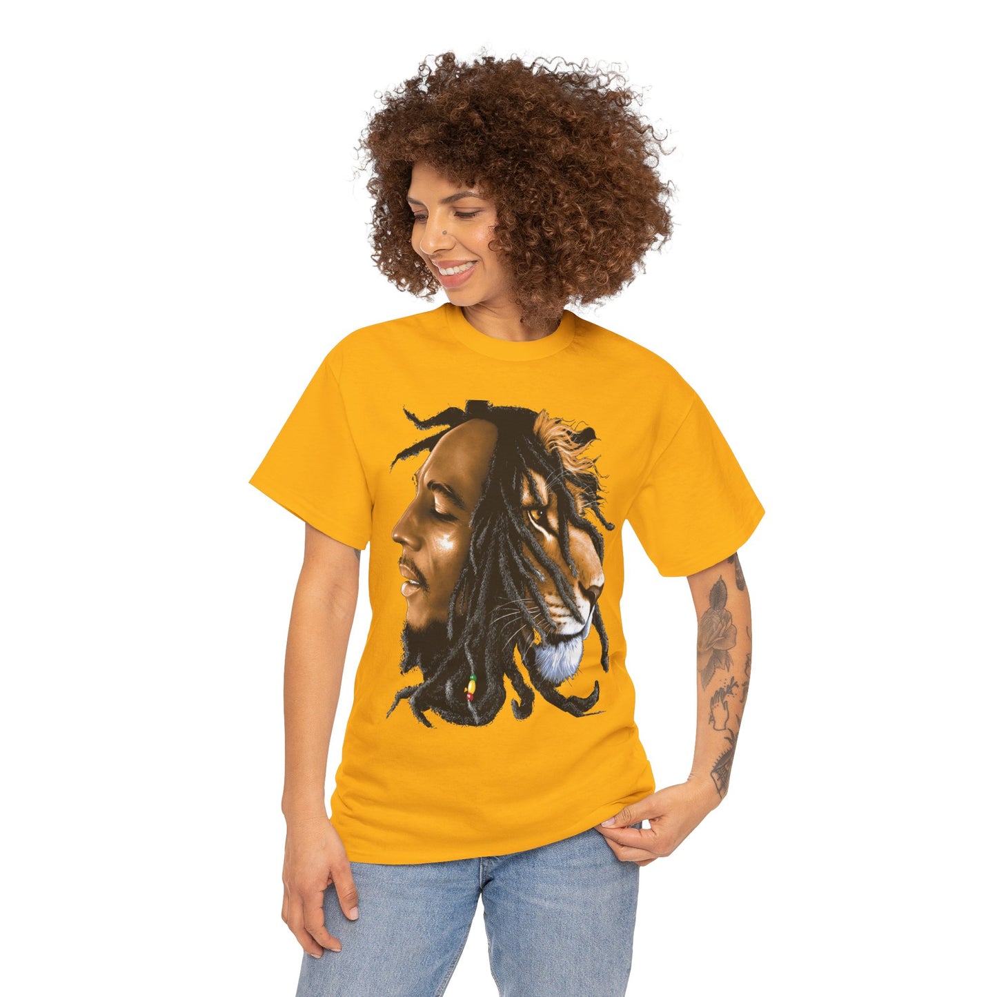 Unisex Heavy Cotton Tee - Inspiring Lion and Human Design