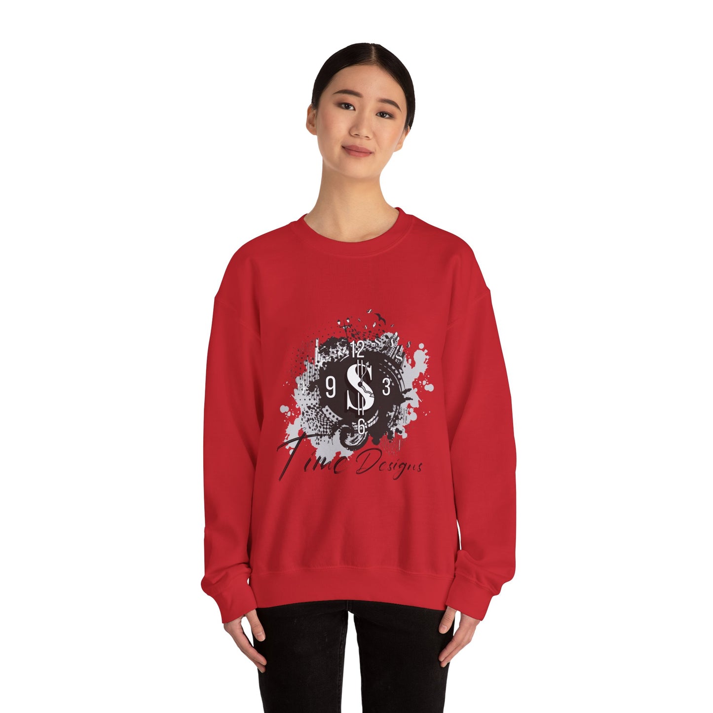 Crewneck Sweatshirt — Grunge Dollar Logo "Time Designs" Graphic