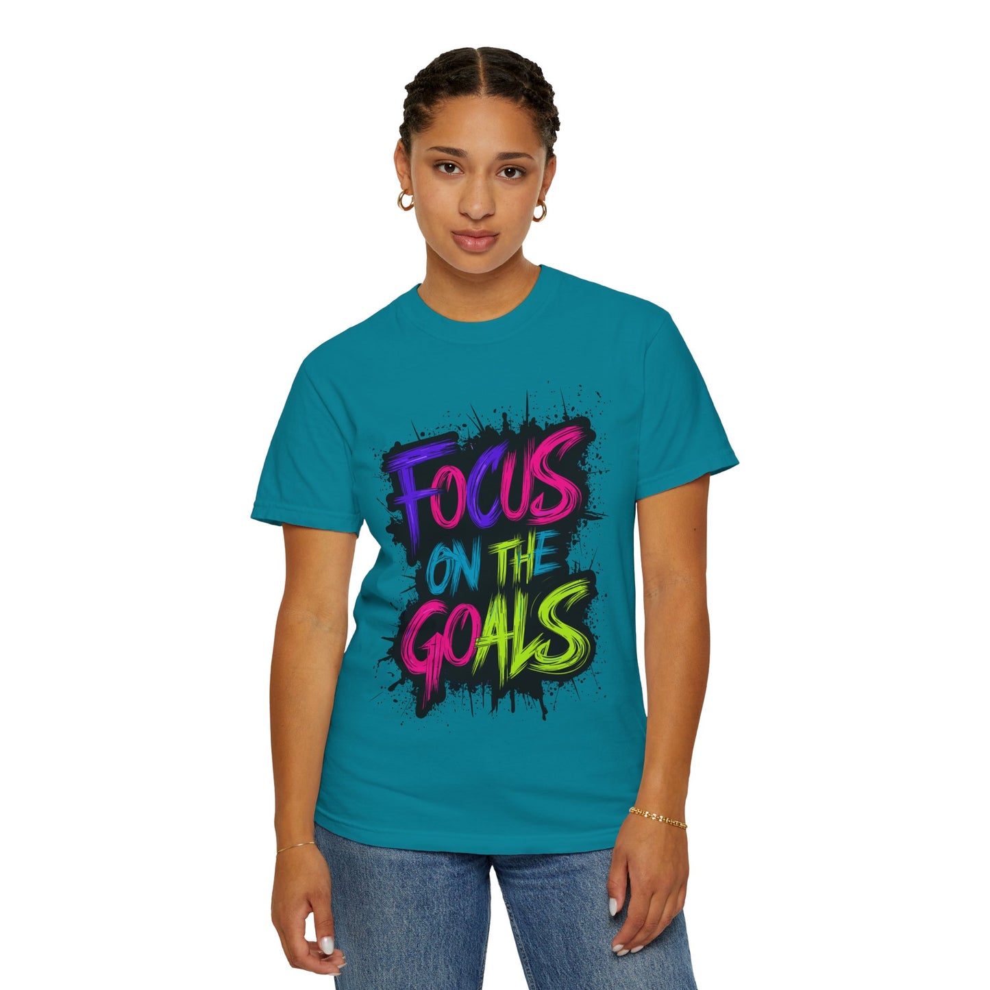 Vibrant Inspirational T-Shirt - Focus on the Goals - Unisex Motivational Tee, Goal Setting Shirt, Fitness Reminder, Gift for Dreamers