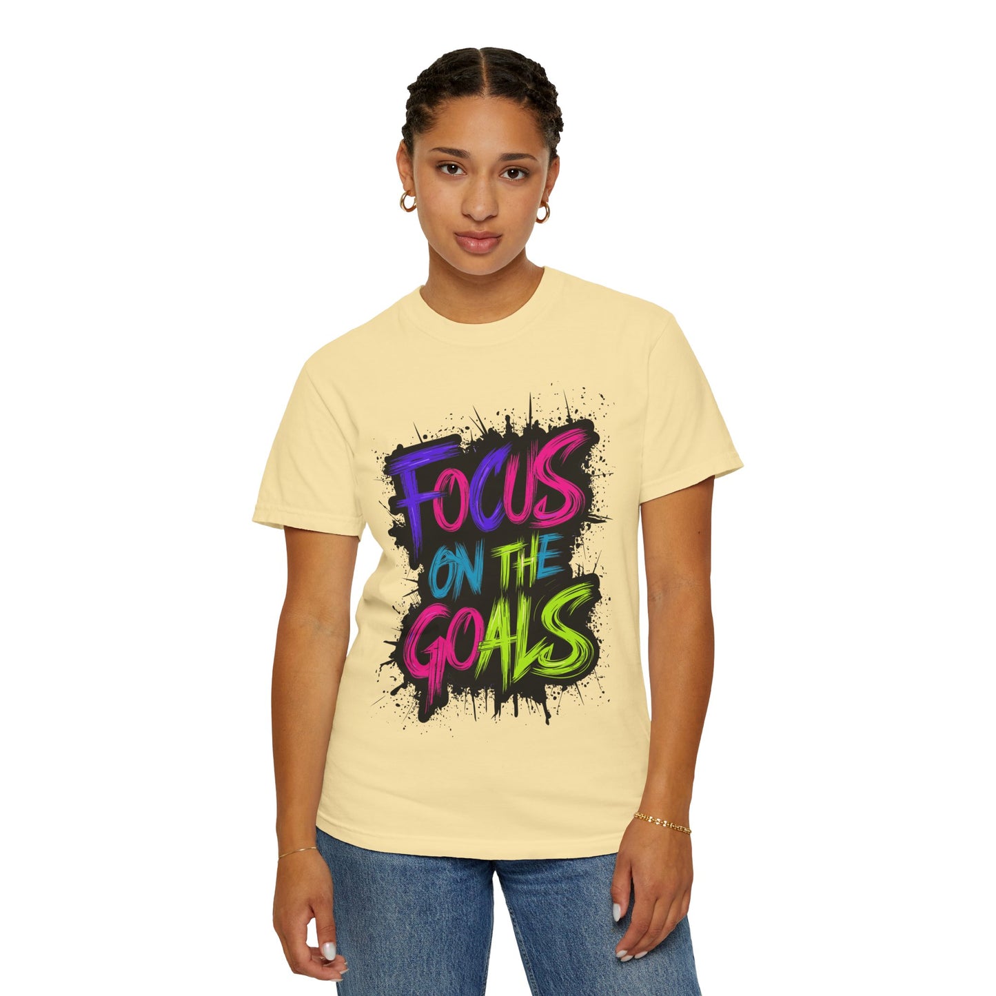 Vibrant Inspirational T-Shirt - Focus on the Goals - Unisex Motivational Tee, Goal Setting Shirt, Fitness Reminder, Gift for Dreamers
