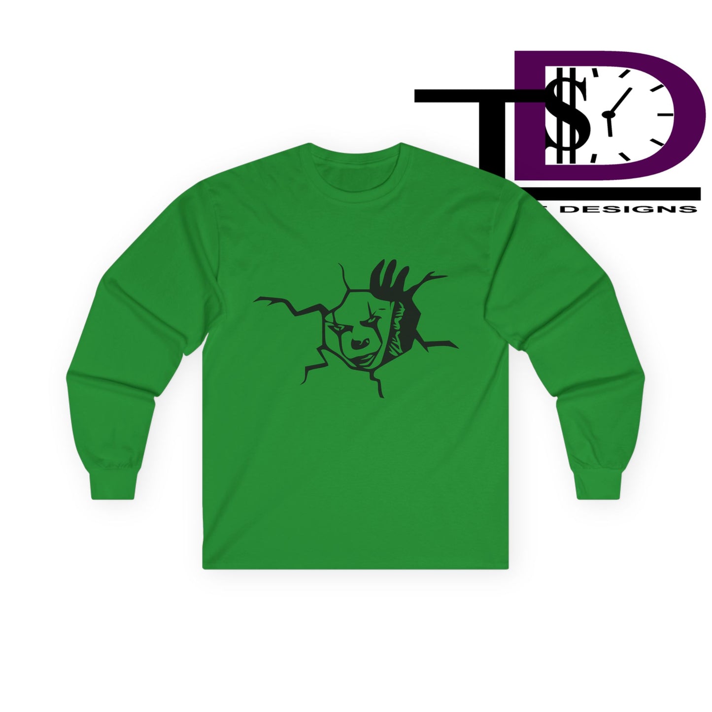 Unisex Graphic Long Sleeve Tee featuring Cracked Wall Design, Perfect for Casual Outings, Gifts, and Halloween