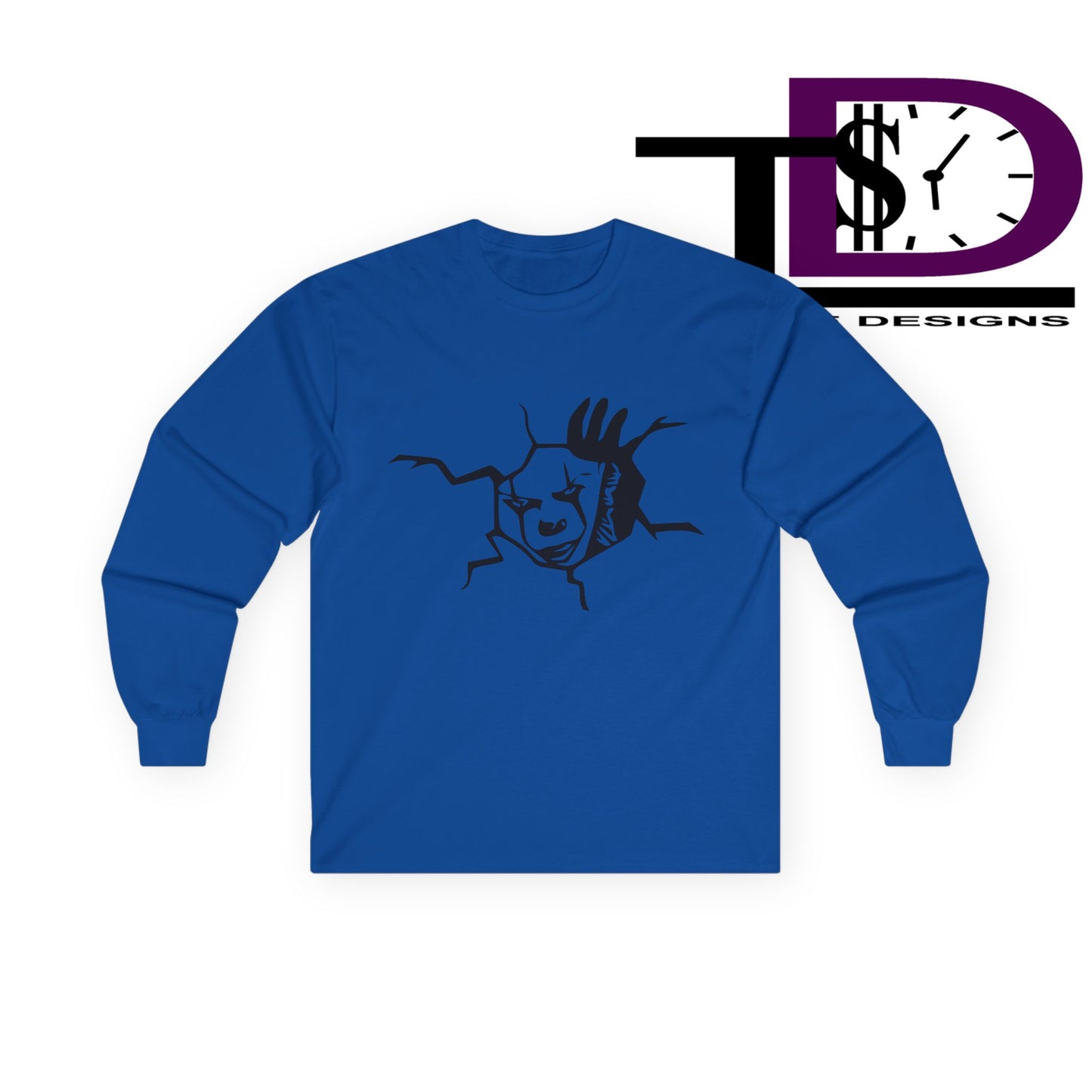 Unisex Graphic Long Sleeve Tee featuring Cracked Wall Design, Perfect for Casual Outings, Gifts, and Halloween