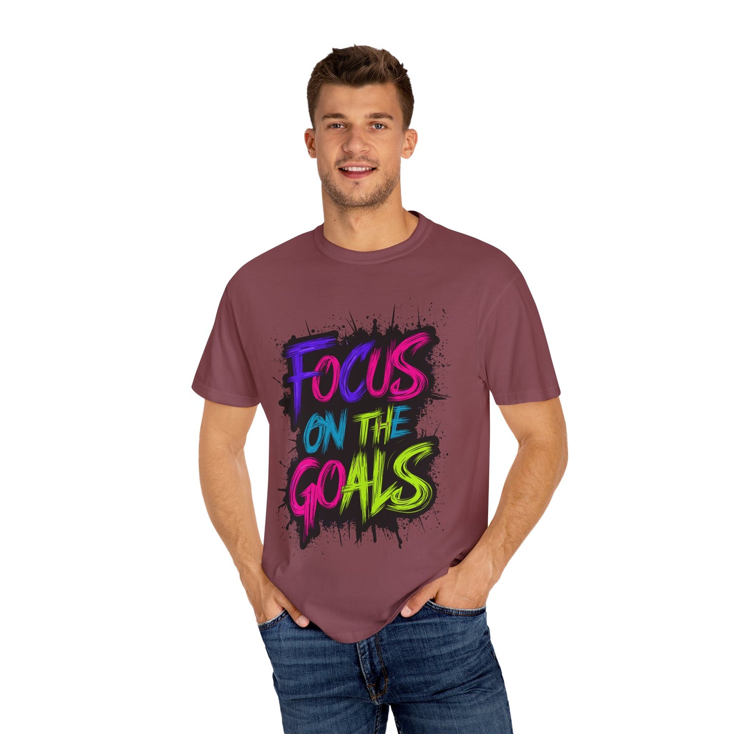 Vibrant Inspirational T-Shirt - Focus on the Goals - Unisex Motivational Tee, Goal Setting Shirt, Fitness Reminder, Gift for Dreamers