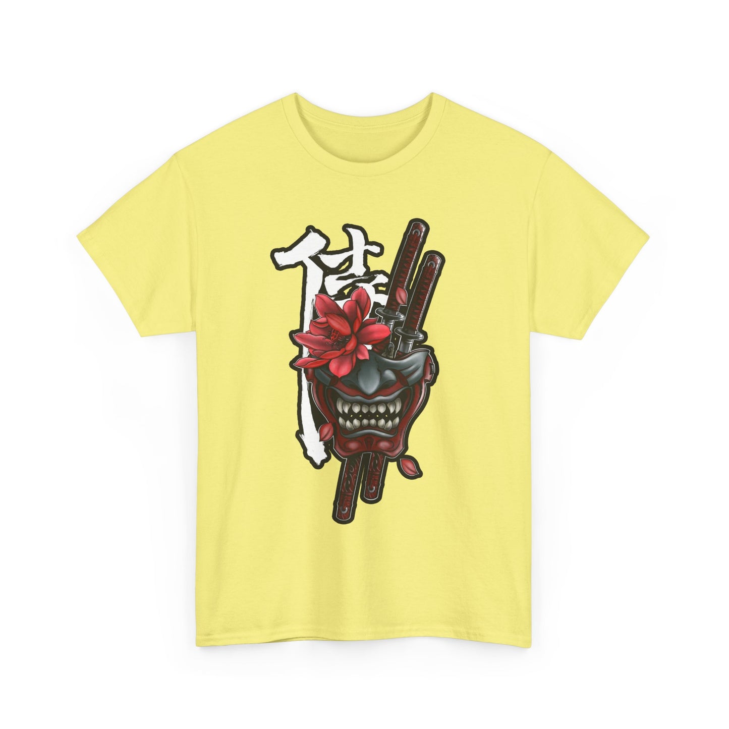 Unisex Heavy Cotton Tee - Floral Samurai Mask Design