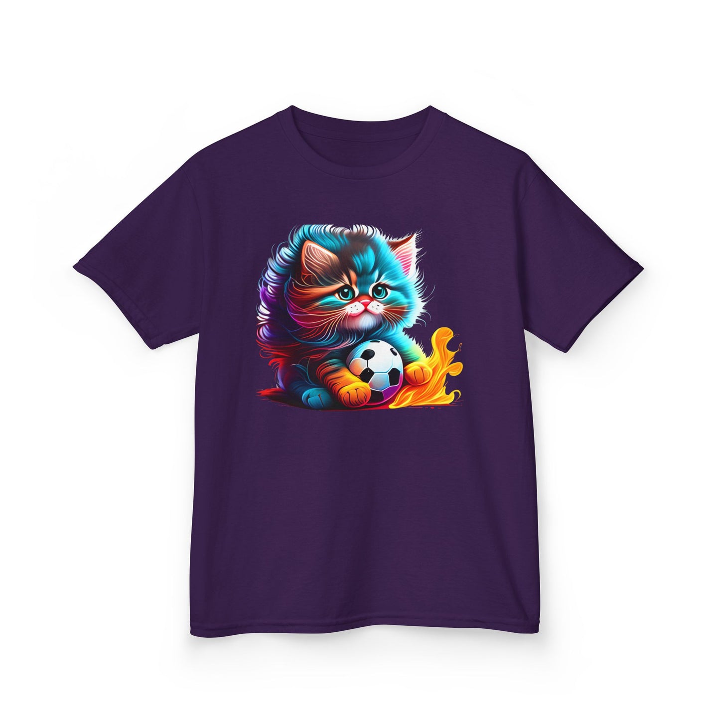 Cute Cat Soccer Kids Tee - Colorful Heavy Cotton Shirt for Young Sports Fans