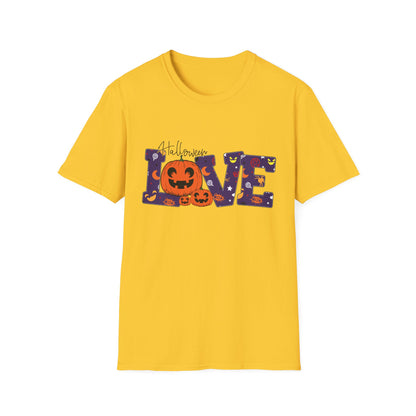 Halloween Love Graphic Tee, Unisex Softstyle T-Shirt for Fall, Halloween Party Shirt, Spooky Season Apparel, Gift for Pumpkin Lover