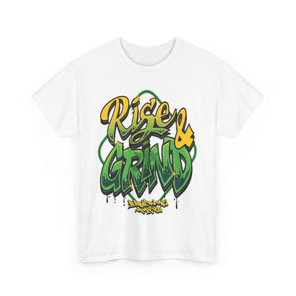 Rise & Grind Unisex Heavy Cotton Tee - Bold Graffiti Style Motivational T-Shirt