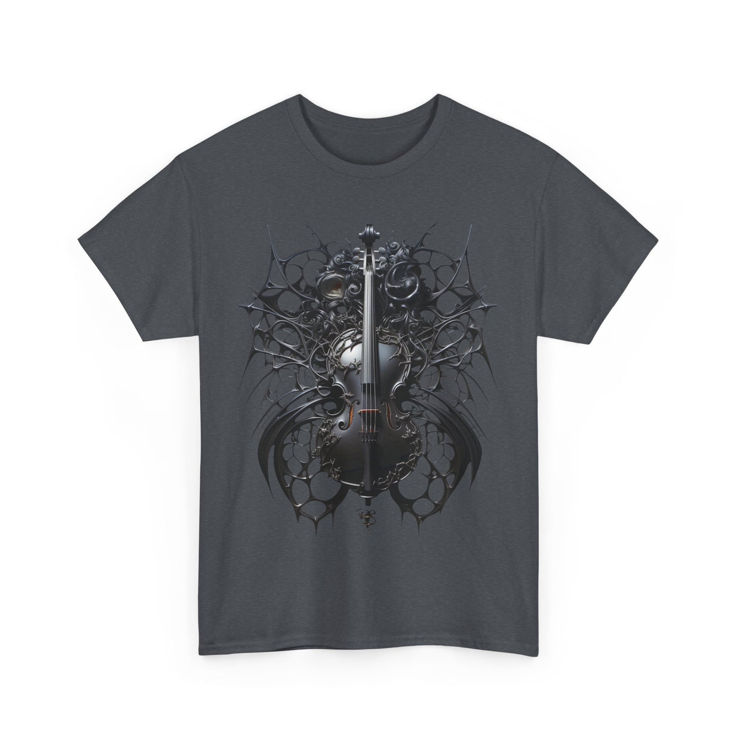 Heavy Cotton Tee with Gothic Violin Design - Perfect for Music Lovers