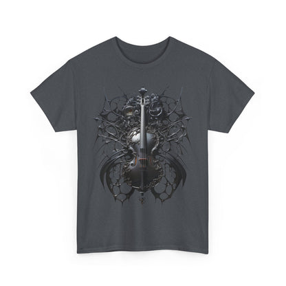 Heavy Cotton Tee with Gothic Violin Design - Perfect for Music Lovers