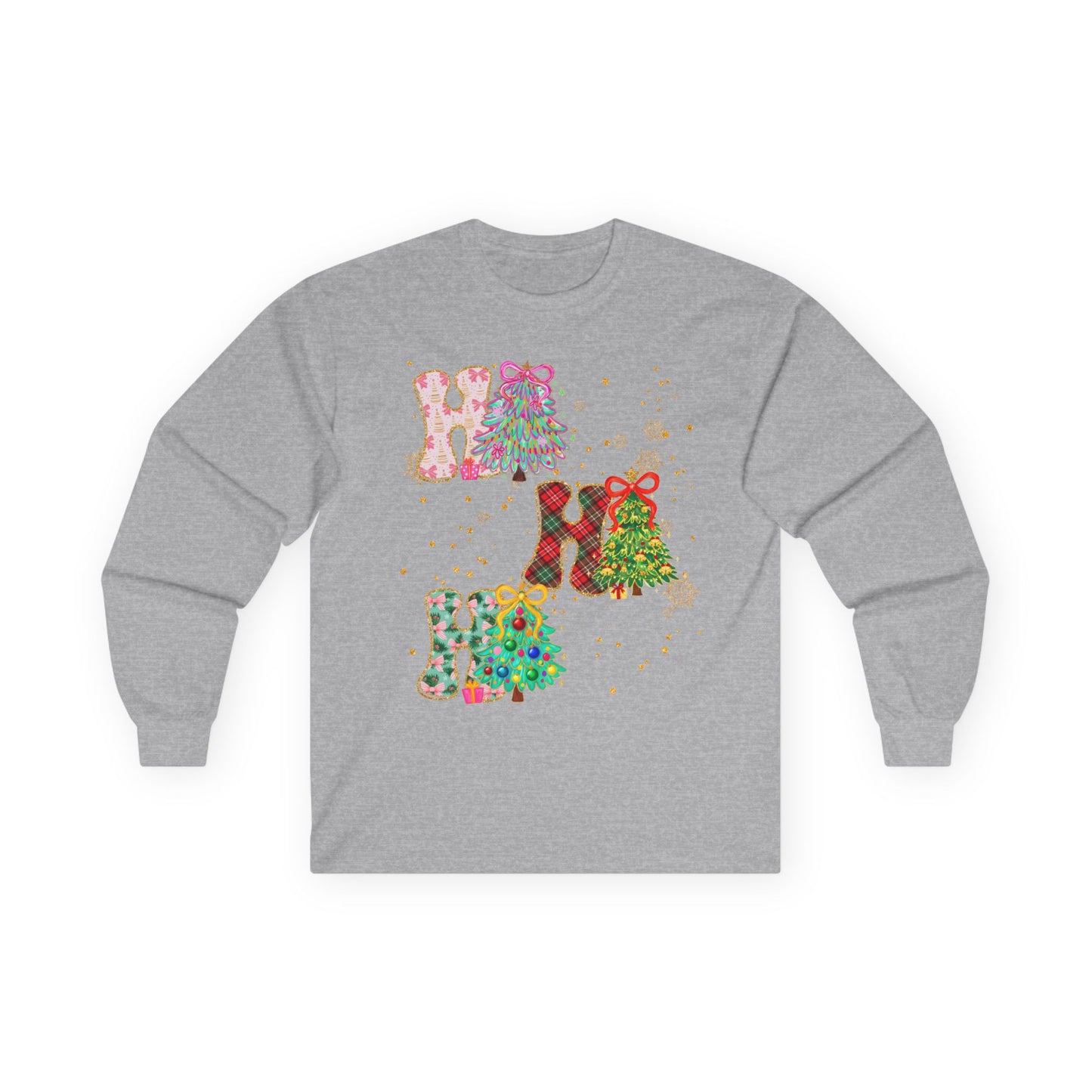Long Sleeve Tee — Festive 'HO HO HO' Floral Christmas Design