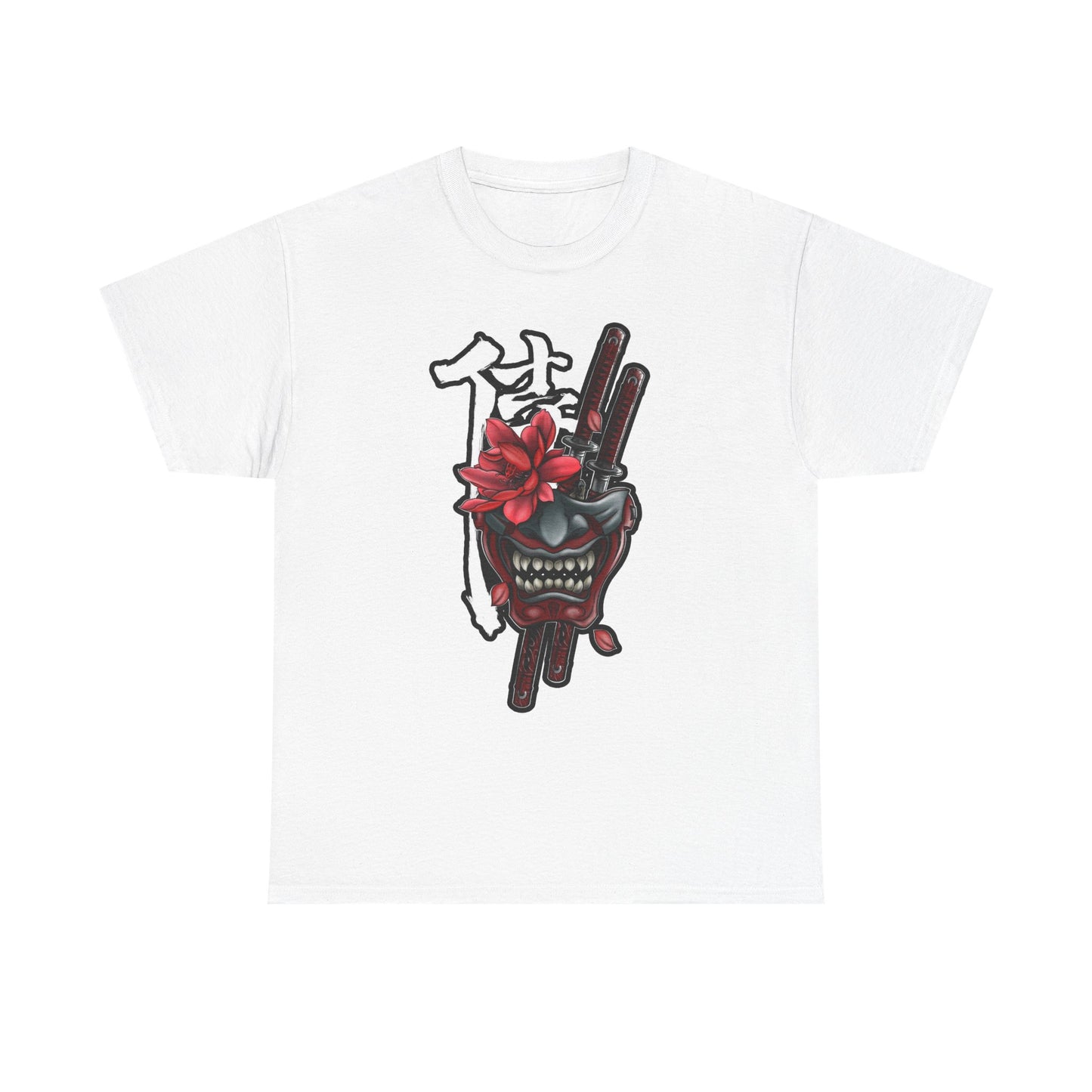 Unisex Heavy Cotton Tee - Floral Samurai Mask Design