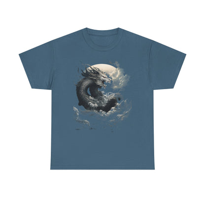 Dragon Moon Unisex Heavy Cotton Tee - Mystical Night Sky Apparel