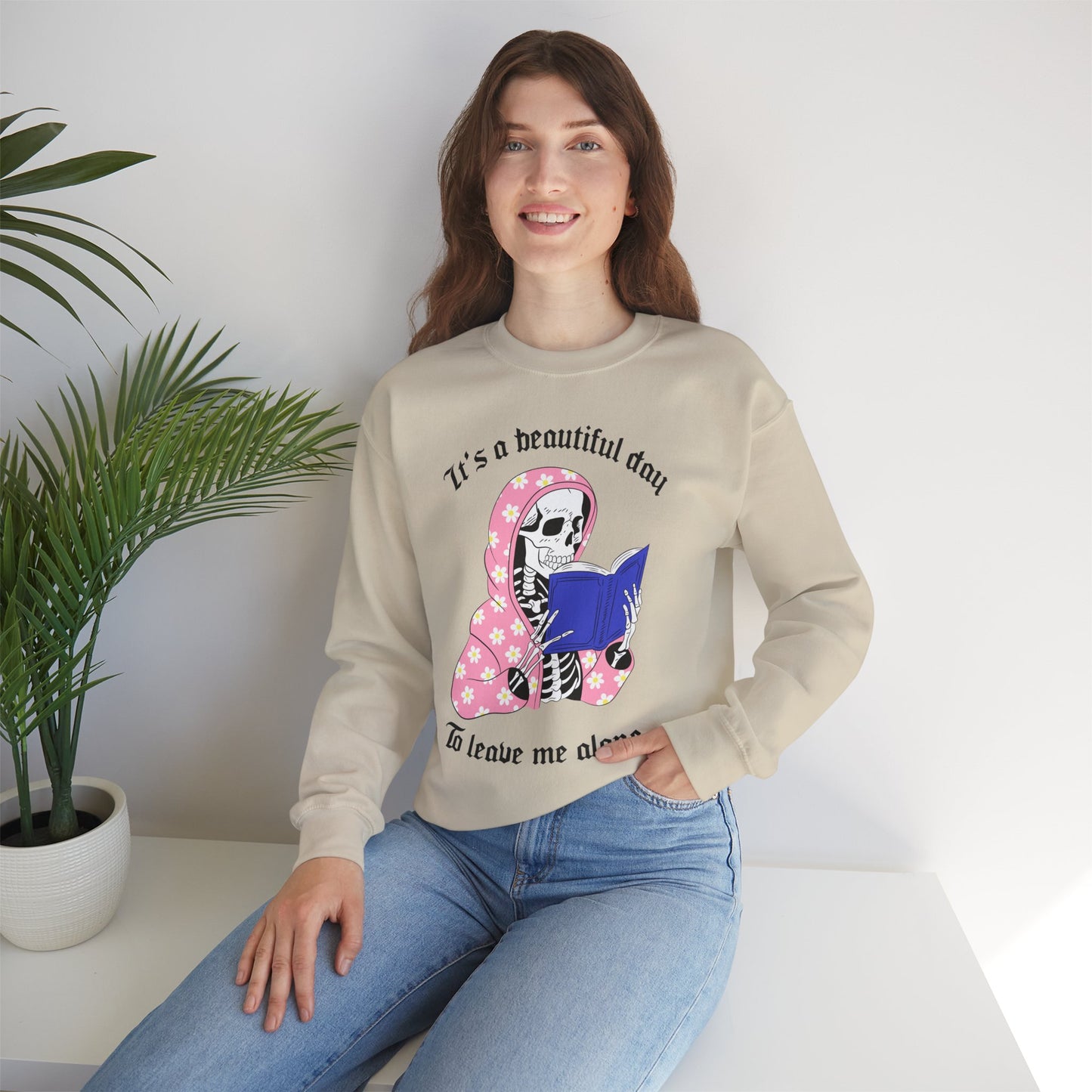 Unisex Heavy Blend™ Crewneck Sweatshirt - "It's a Beautiful Day to Leave Me Alone" Cozy Graphic