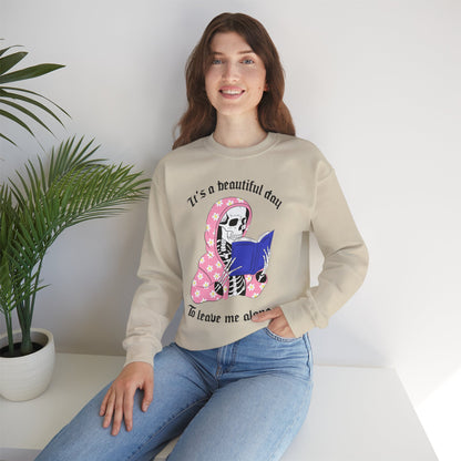 Unisex Heavy Blend™ Crewneck Sweatshirt - "It's a Beautiful Day to Leave Me Alone" Cozy Graphic