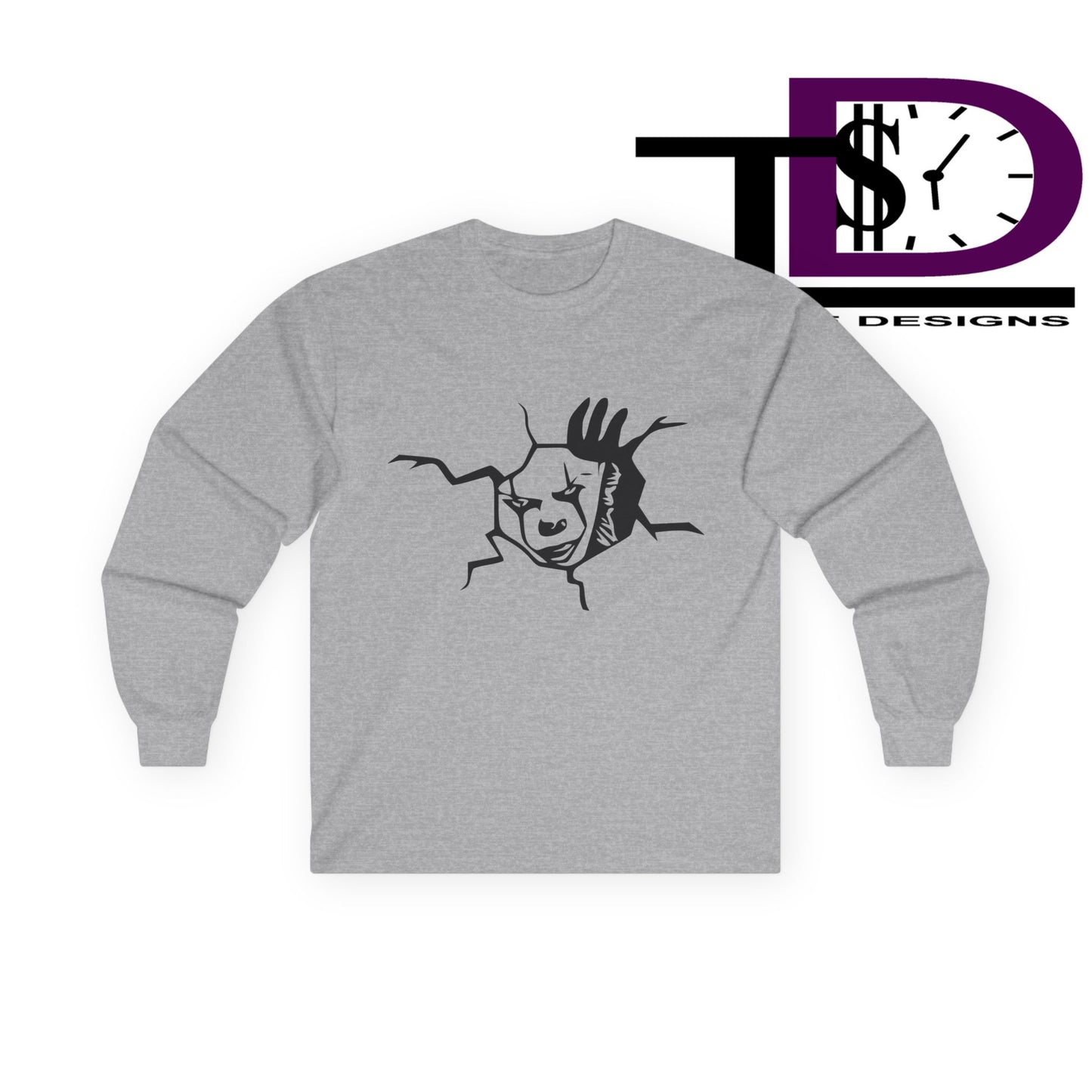 Unisex Graphic Long Sleeve Tee featuring Cracked Wall Design, Perfect for Casual Outings, Gifts, and Halloween