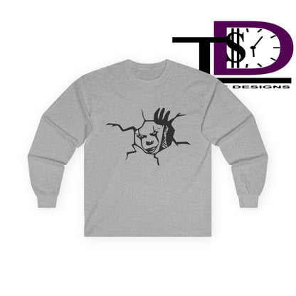 Unisex Graphic Long Sleeve Tee featuring Cracked Wall Design, Perfect for Casual Outings, Gifts, and Halloween