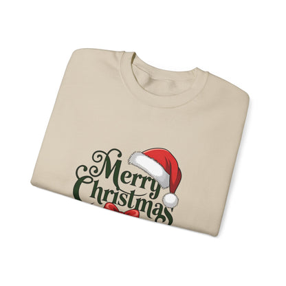 Christmas Crewneck Sweatshirt — "Merry Christmas" Santa Hat & Bells Holiday Sweatshirt