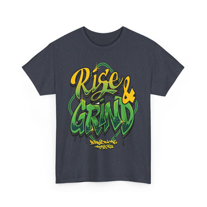 Rise & Grind Unisex Heavy Cotton Tee - Bold Graffiti Style Motivational T-Shirt