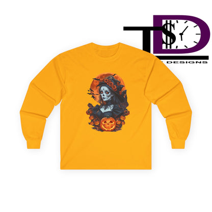 Halloween Graphic Long Sleeve Tee, Spooky Shirt, Unisex Fall Apparel, Halloween Costume, Autumn Sweatshirt, Pumpkin Design