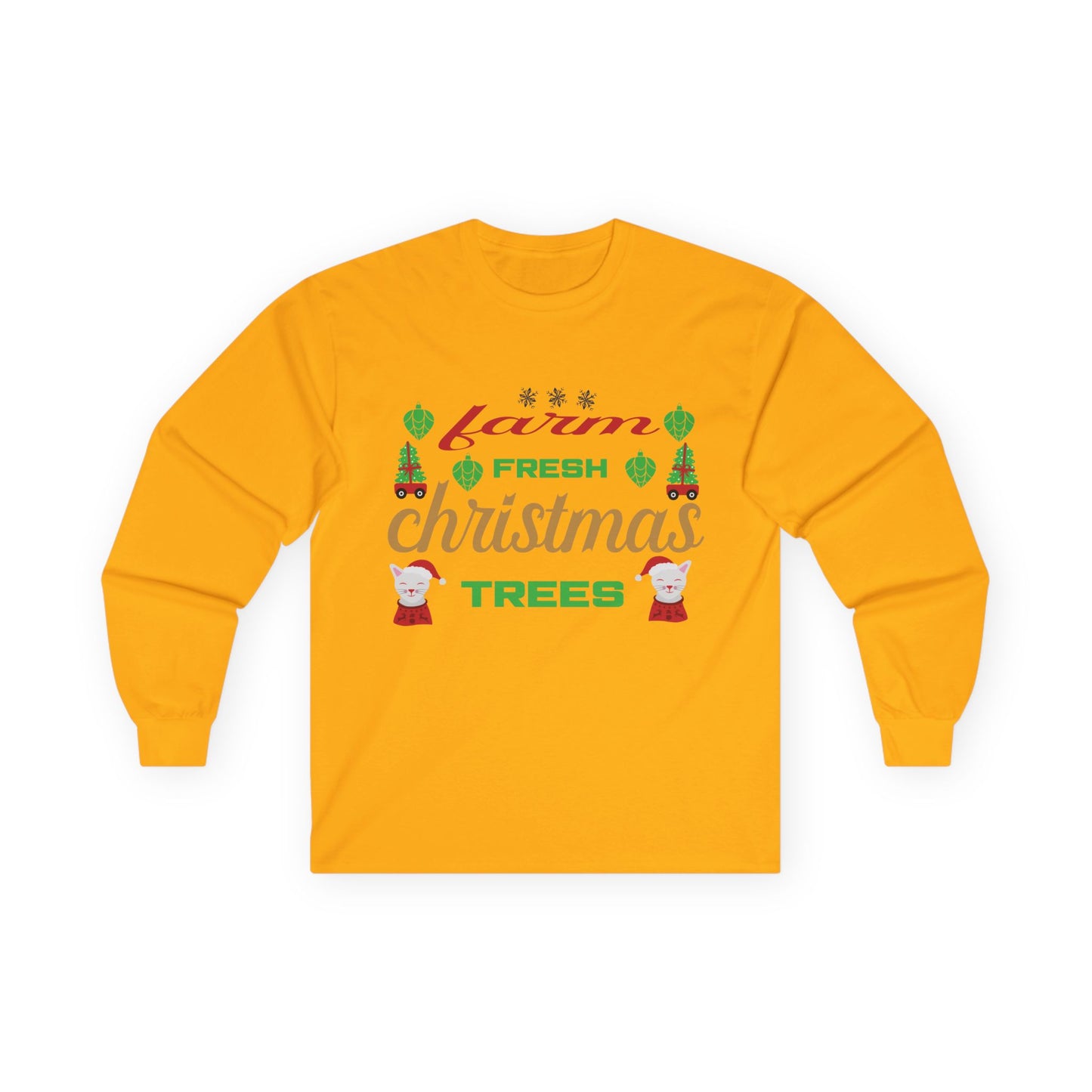 Farm Fresh Christmas Trees Long Sleeve Tee, Holiday Shirt, Xmas Gift, Christmas Apparel, Festive Outfit, Winter Wear
