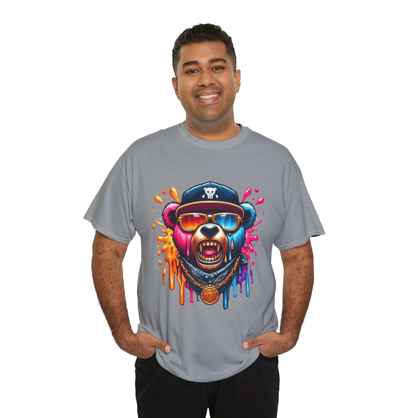 Vibrant Bear Graphic Unisex Heavy Cotton Tee - Casual Streetwear for Everyday Style