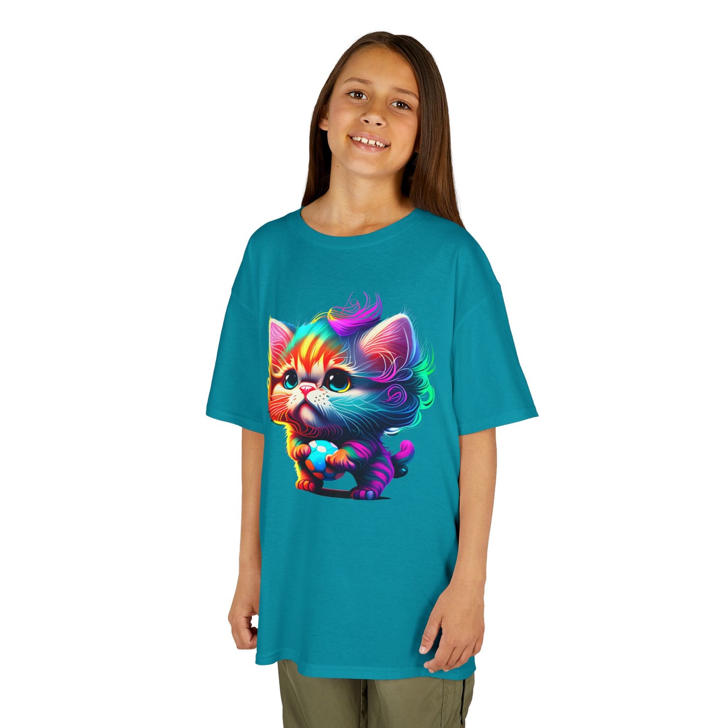 Colorful Cartoon Cat Kids Heavy Cotton Tee - Fun & Playful Design