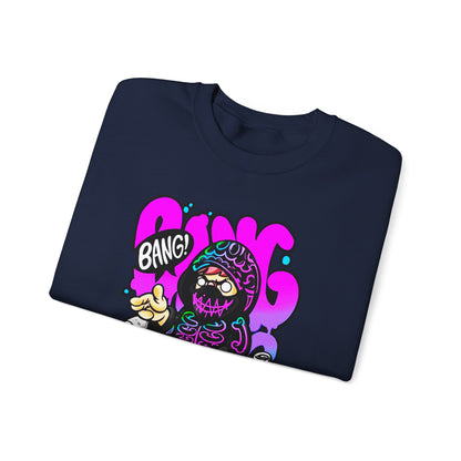 Streetwear Crewneck Sweatshirt — Cartoon Hoodie Character "BANG" Graphic