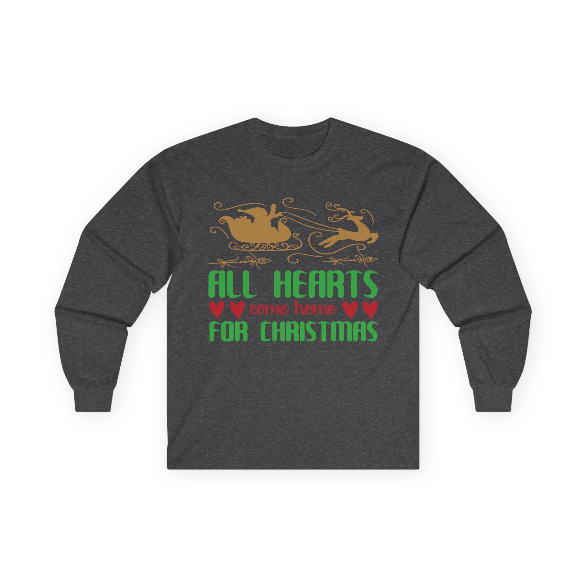 All Hearts Come Home Unisex Long Sleeve Tee, Cozy Holiday Shirt, Christmas Gift, Family Gathering Apparel, Winter Fashion
