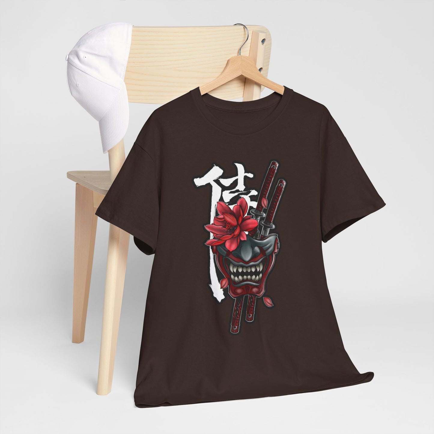 Unisex Heavy Cotton Tee - Floral Samurai Mask Design