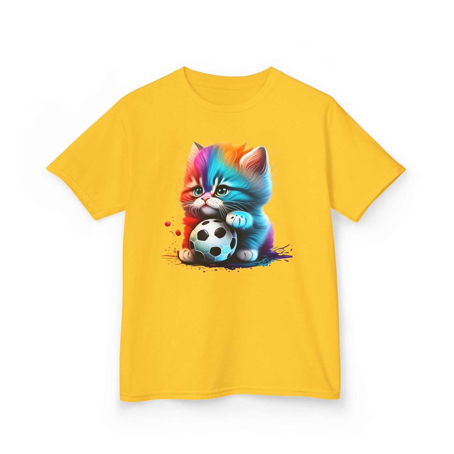Colorful Cat Soccer Kids Tee - Fun & Playful Design for Young Animal Lovers