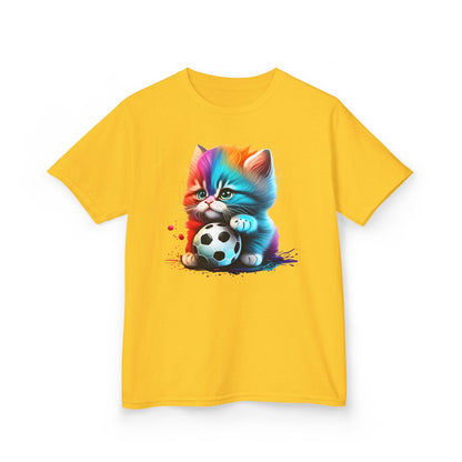 Colorful Cat Soccer Kids Tee - Fun & Playful Design for Young Animal Lovers