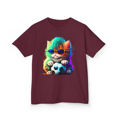 Cool Cat Soccer Kids Tee - Fun Heavy Cotton T-Shirt for Young Sports Fans