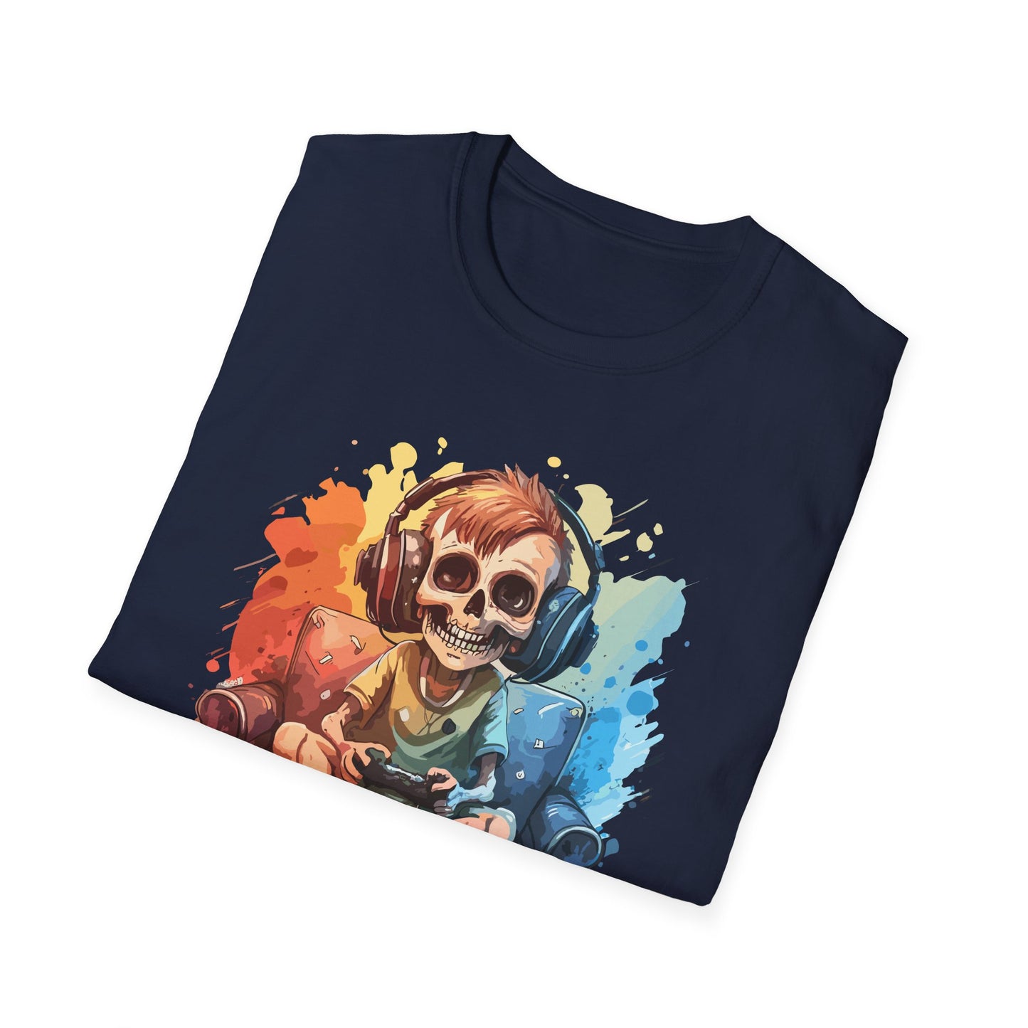 Skull Gamer T-Shirt, Unisex Softstyle Tee, Video Game Shirt, Gift for Gamers, Cool Graphic Tee, Halloween Style Shirt