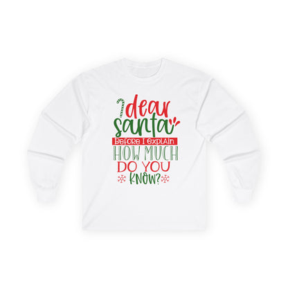 Unisex Holiday Long Sleeve Tee - 'Dear Santa, How Much Do You Know?' Christmas Shirt, Xmas Gift, Cozy Winter Wear, Fun Holiday Apparel