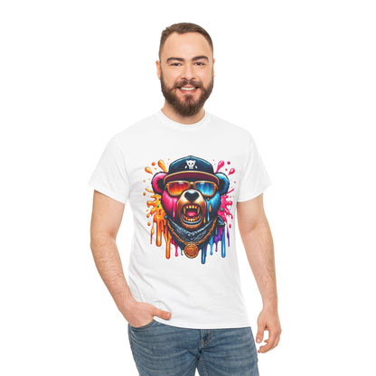 Vibrant Bear Graphic Unisex Heavy Cotton Tee - Casual Streetwear for Everyday Style